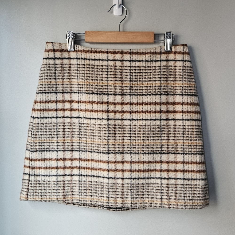 Plaid/Check Brush Wool Texture Fitted Mini Skirt Small